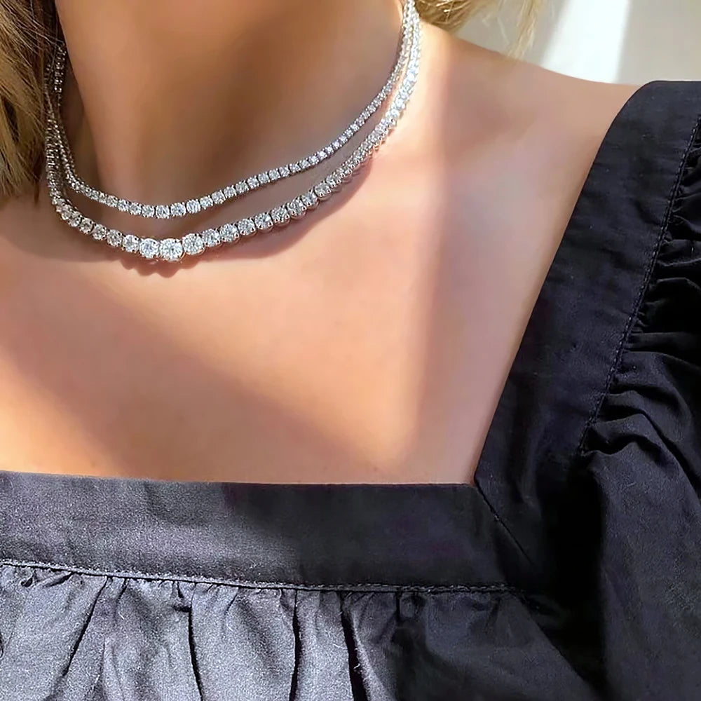 3-5mm  Moissanite Baguette Tennis Chain - 925 Silver VVS1 Women/Men