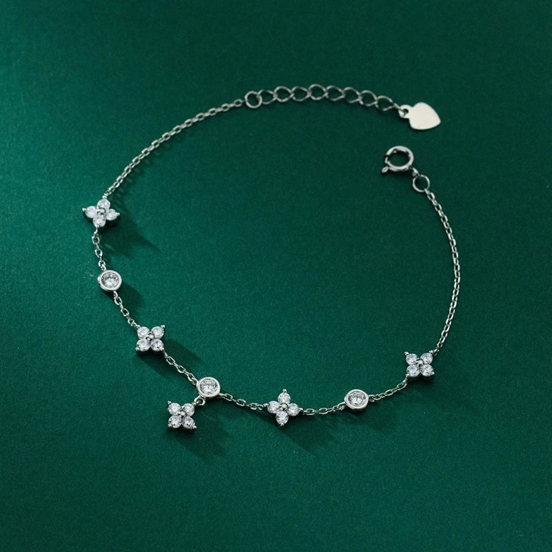 Lnngy Moissanite Bracelet With Certificate 925 Sterling Silver Four-leaf Flower Adjustable Chain Bracelets