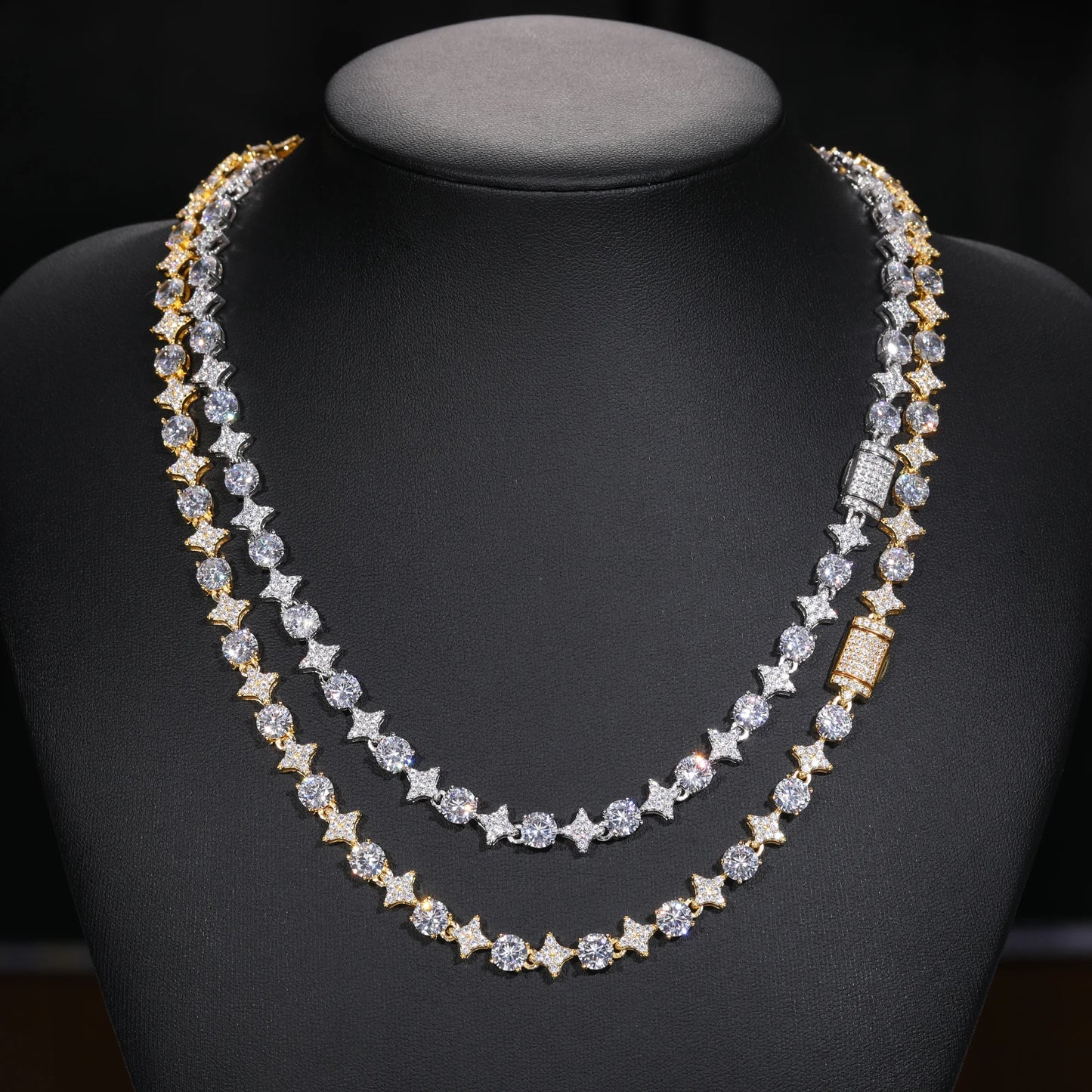 925 Sterling Silver Star Round Moissanite Tennis Chain