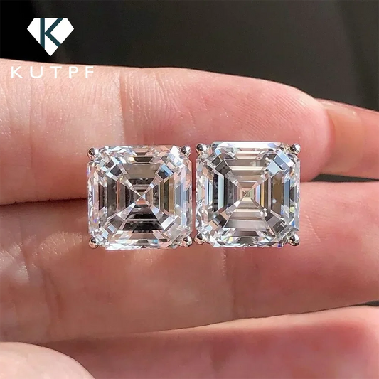 Asscher Cut Moissanite Stud Earrings with Certificates S925 Silver Plated 18k Gold 7mm Lab Diamond Ear Studs for Women