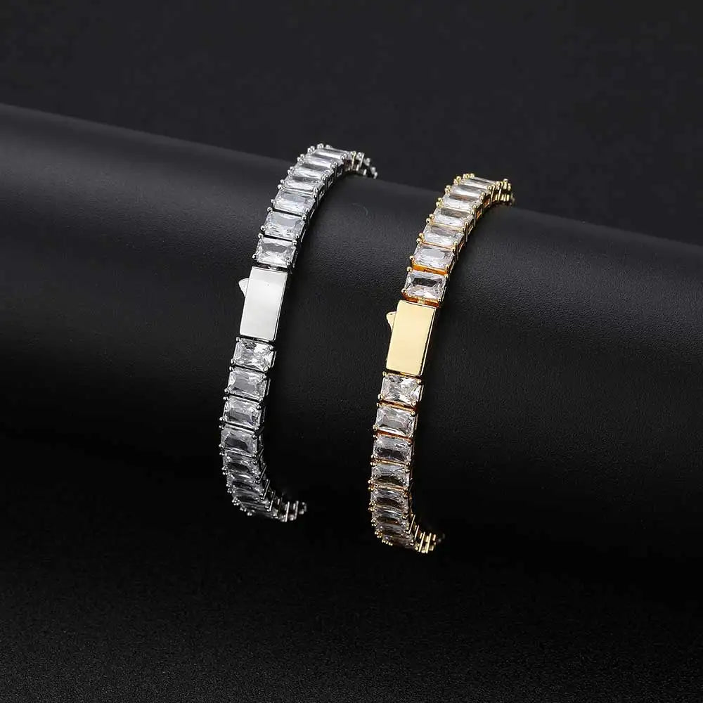 6mm Iced Out Tennis Chain Necklace New Brass CZ Bling Rectangular Zircon Tennis Necklace Men Women's