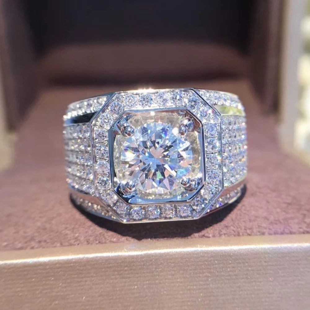 14K Gold Male 2ct Lab Diamond Moissanite Ring 925 sterling silver Jewelry Party Wedding band Rings for men