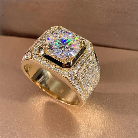 14K Gold Male 2ct Lab Diamond Moissanite Ring 925 sterling silver Jewelry Party Wedding band Rings for men