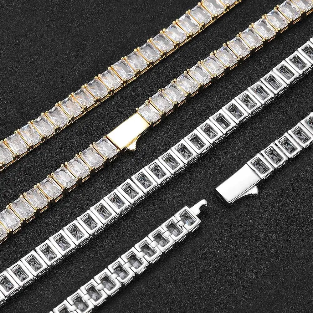6mm Iced Out Tennis Chain Necklace New Brass CZ Bling Rectangular Zircon Tennis Necklace Men Women's