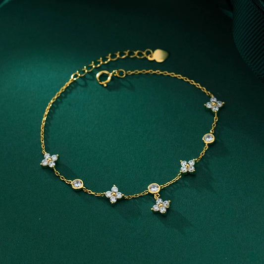 Lnngy Moissanite Bracelet With Certificate 925 Sterling Silver Four-leaf Flower Adjustable Chain Bracelets