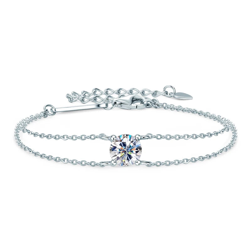 Moissanite Bracelet 925 Sterling Silver Certified Double Chain Bracelets For Women Charm Wedding Jewelry Gift