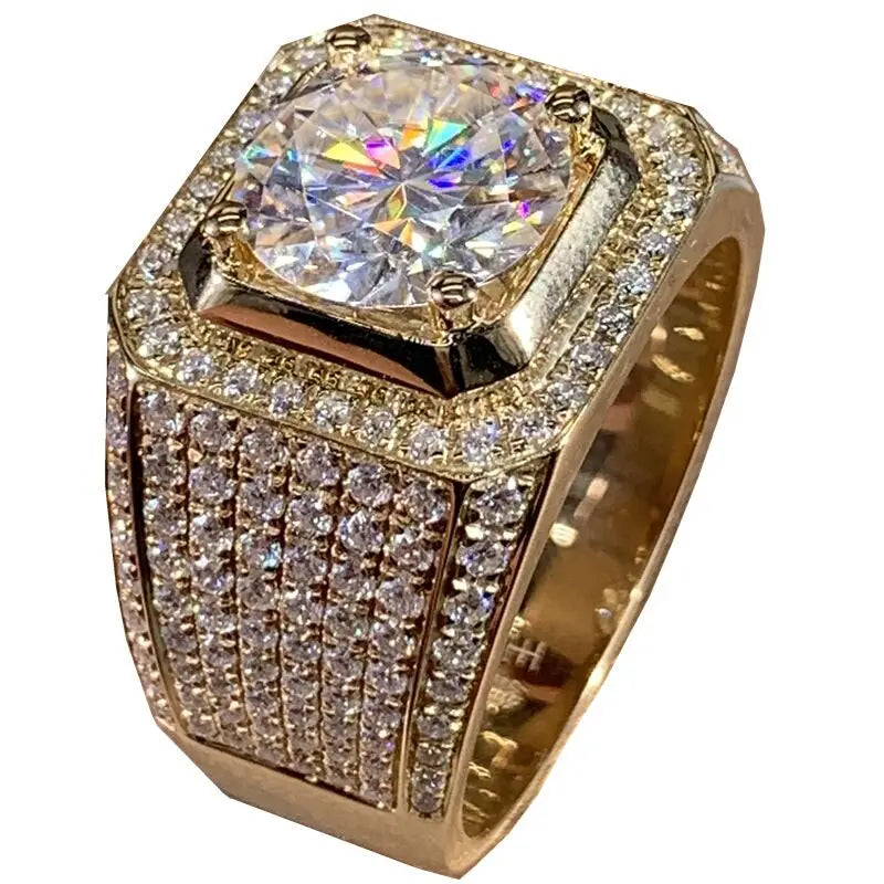 14K Gold Male 2ct Lab Diamond Moissanite Ring 925 sterling silver Jewelry Party Wedding band Rings for men