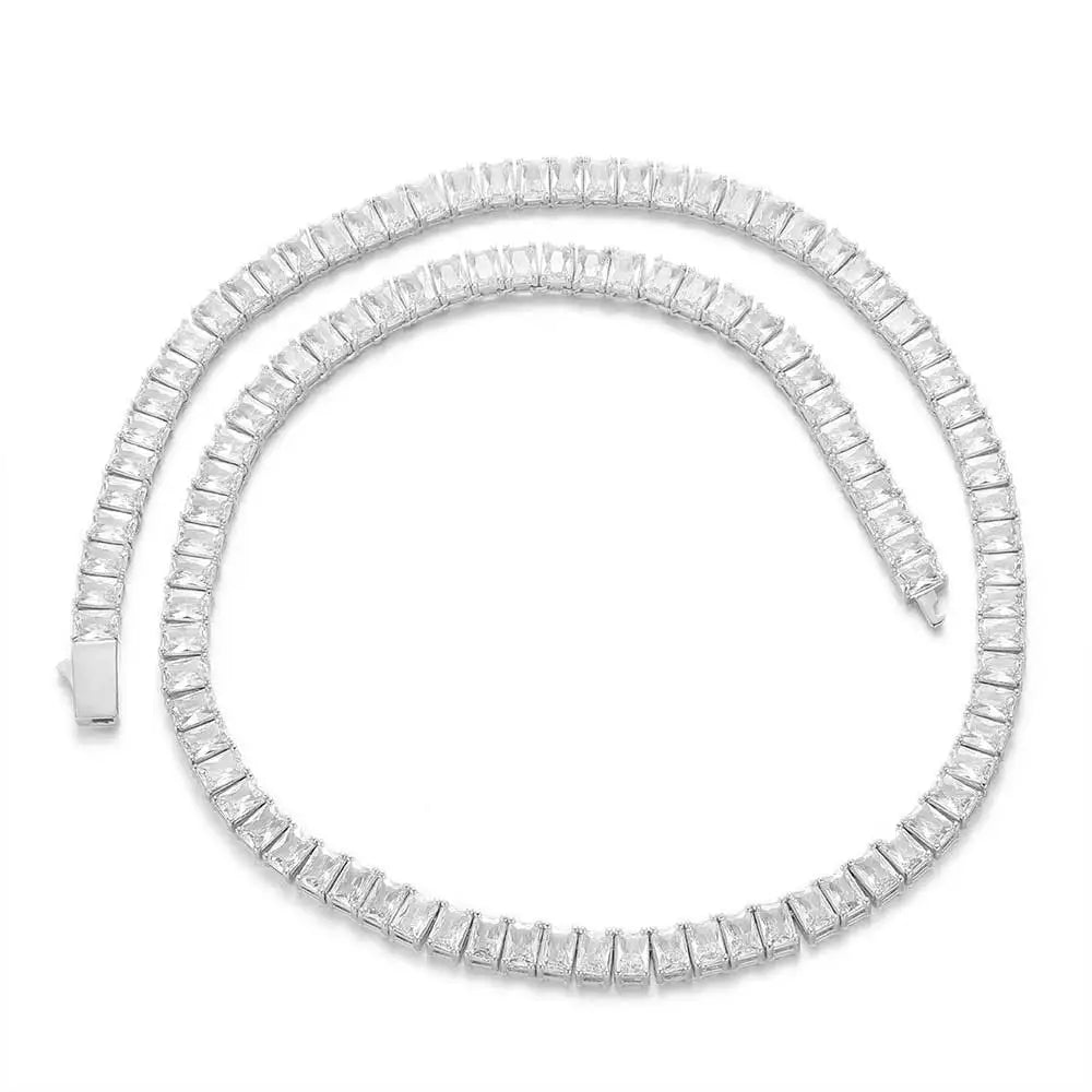 6mm Iced Out Tennis Chain Necklace New Brass CZ Bling Rectangular Zircon Tennis Necklace Men Women's