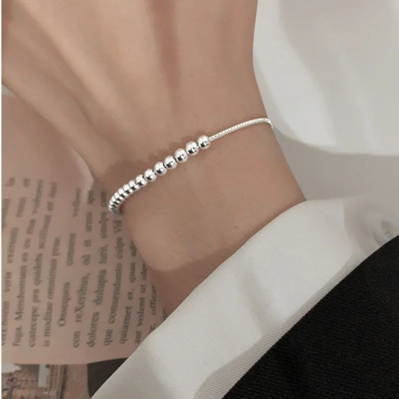 925 Sterling Silver Metal Bracelets for Women Men Beads