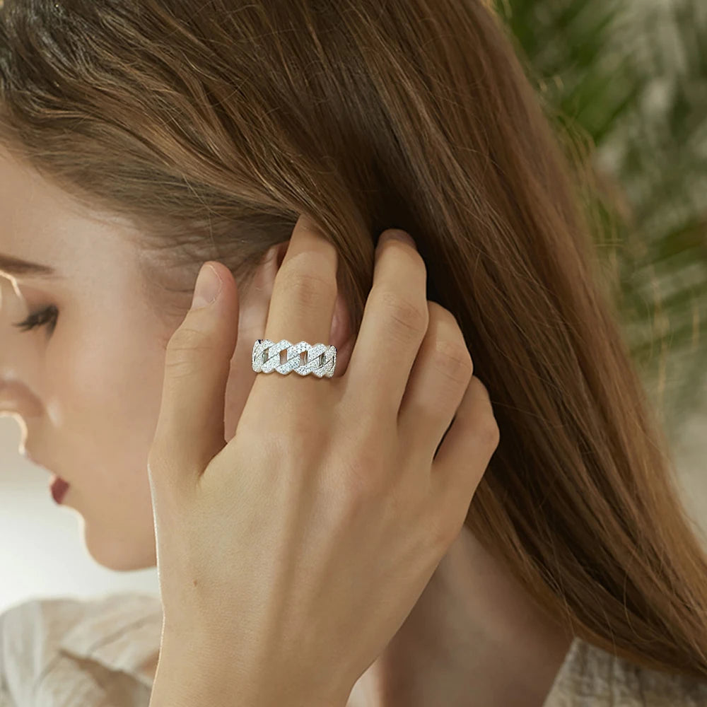 Cuban Moissanite Ring - 925 Silver - D Colour - VVS1