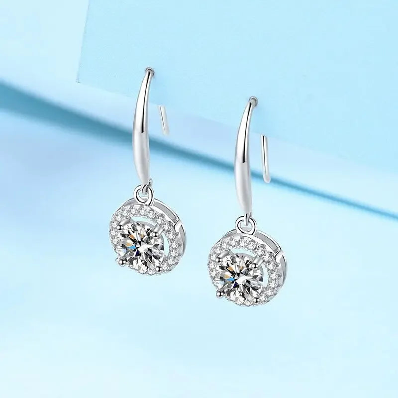 1 Carat D Color Moissanite S925 Silver Drop Earrings Women