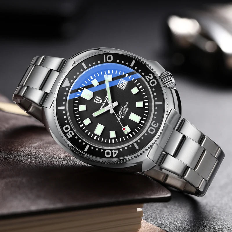 Brand New Fashion Design Date Quartz Watch for Men Stainless Steel Waterproof Luminous Mens Watches Relogio Masculino
