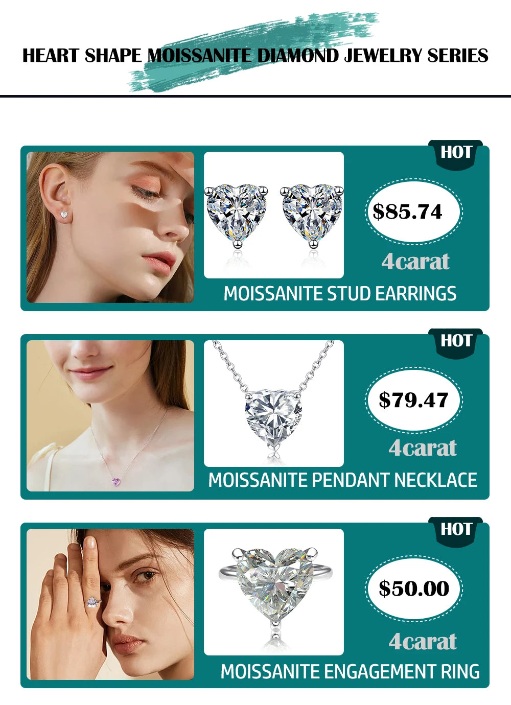 4CT Heart Shape Moissanite Pendant Necklace