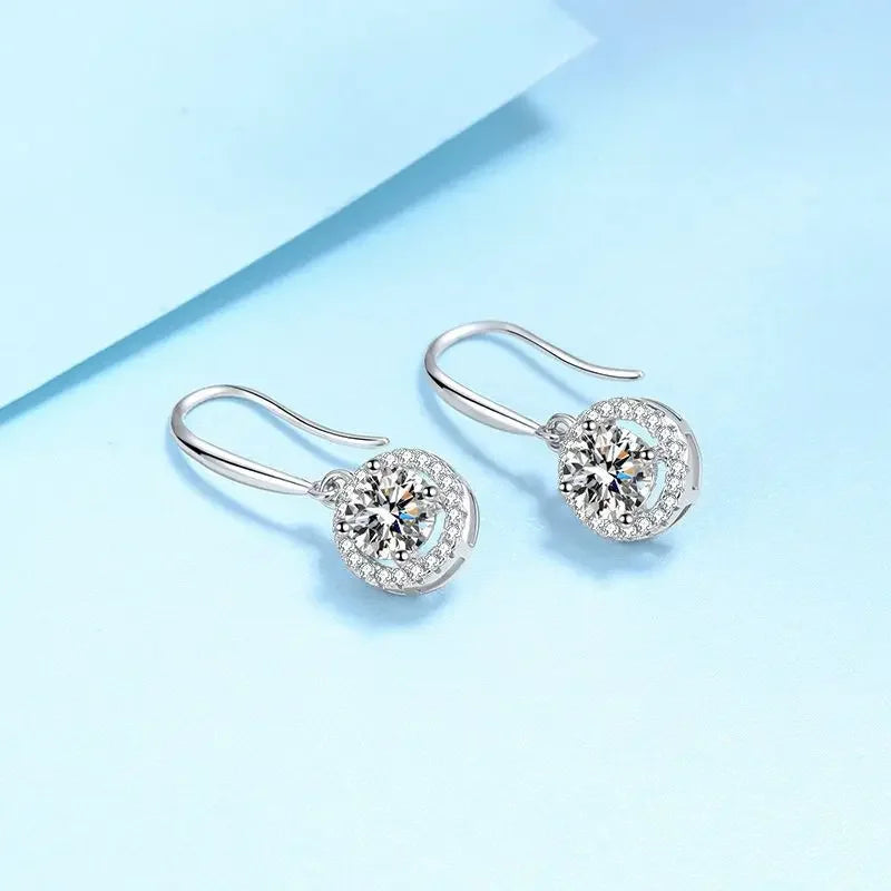 1 Carat D Color Moissanite S925 Silver Drop Earrings Women