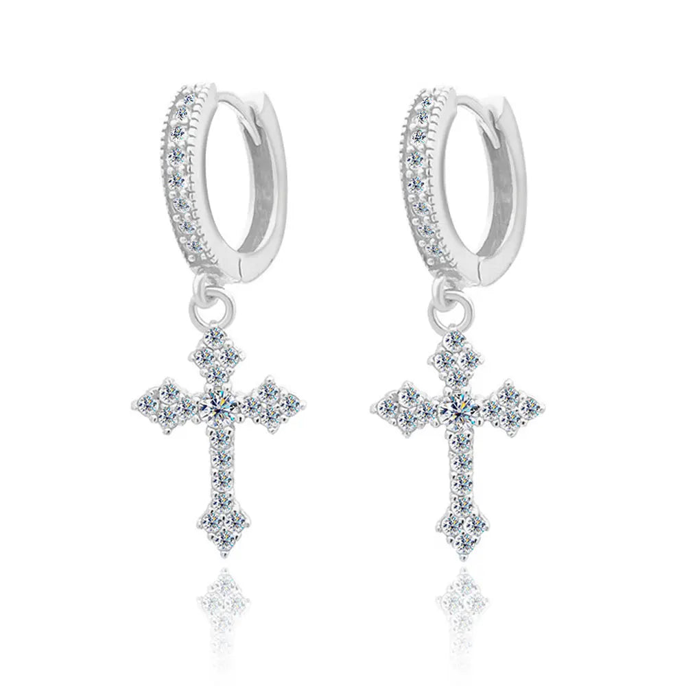 VVS1 All Moissanite Cross Pendant Earrings for Women Men.