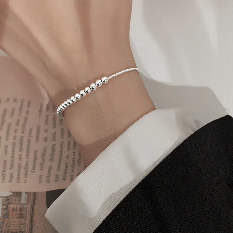 925 Sterling Silver Metal Bracelets for Women Men Beads