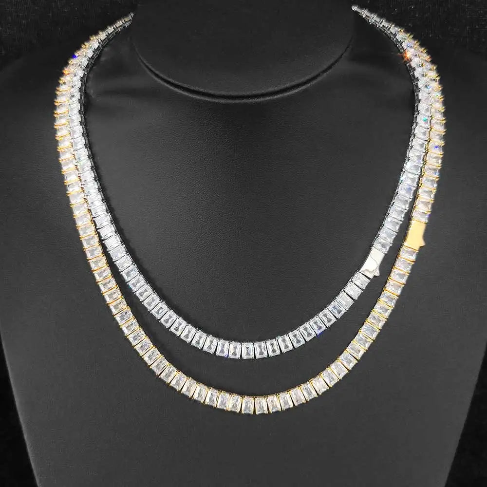 6mm Iced Out Tennis Chain Necklace New Brass CZ Bling Rectangular Zircon Tennis Necklace Men Women's