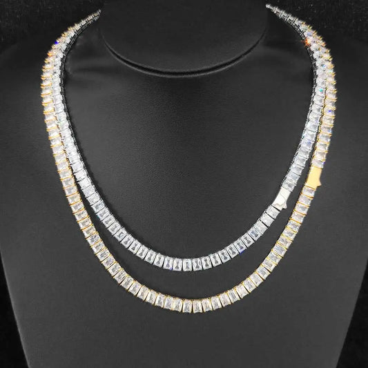 6mm Iced Out Tennis Chain Necklace New Brass CZ Bling Rectangular Zircon Tennis Necklace Men Women's