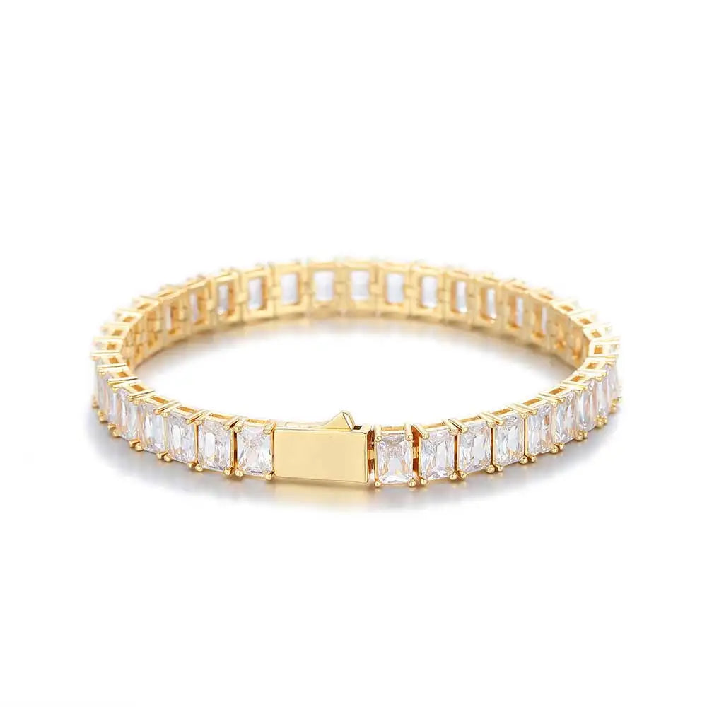 6mm Iced Out Tennis Chain Necklace New Brass CZ Bling Rectangular Zircon Tennis Necklace Men Women's