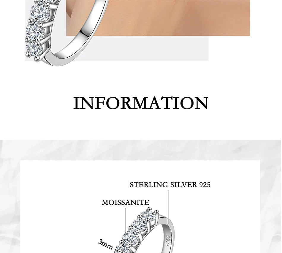 PERFANY 3mm Moissanite Ring For Women S925 Pure Silver Eternal Diamond