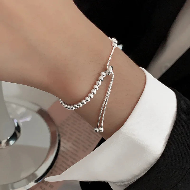 925 Sterling Silver Metal Bracelets for Women Men Beads