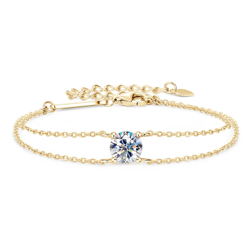 Moissanite Bracelet 925 Sterling Silver Certified Double Chain Bracelets For Women Charm Wedding Jewelry Gift