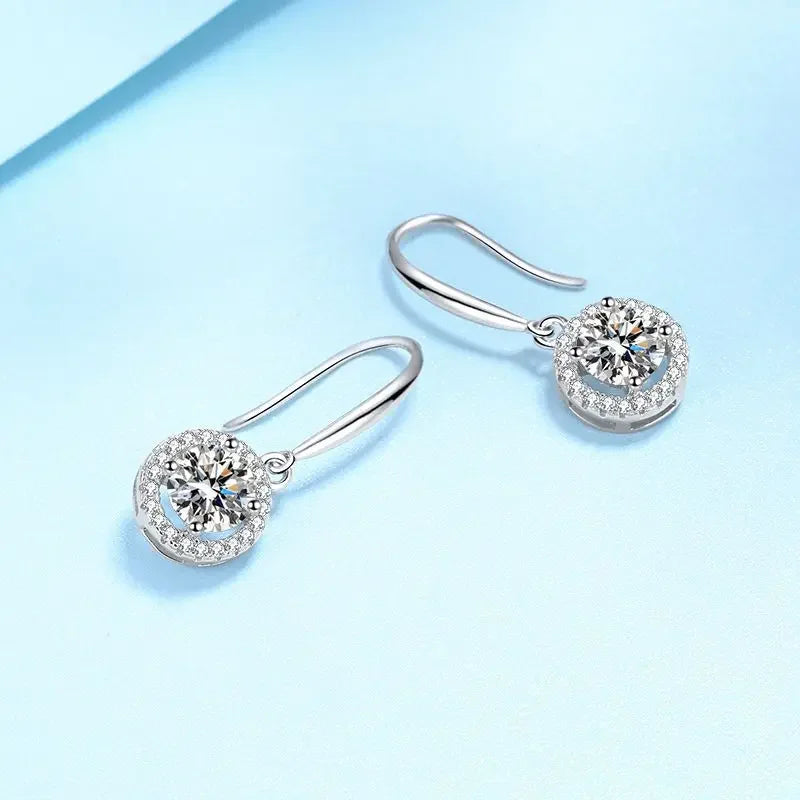 1 Carat D Color Moissanite S925 Silver Drop Earrings Women