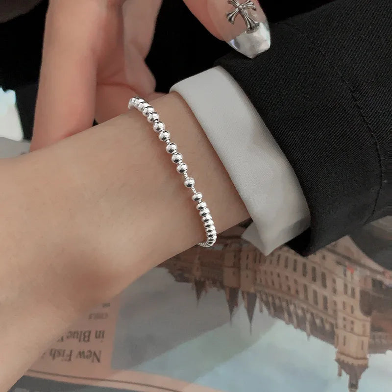 925 Sterling Silver Metal Bracelets for Women Men Beads