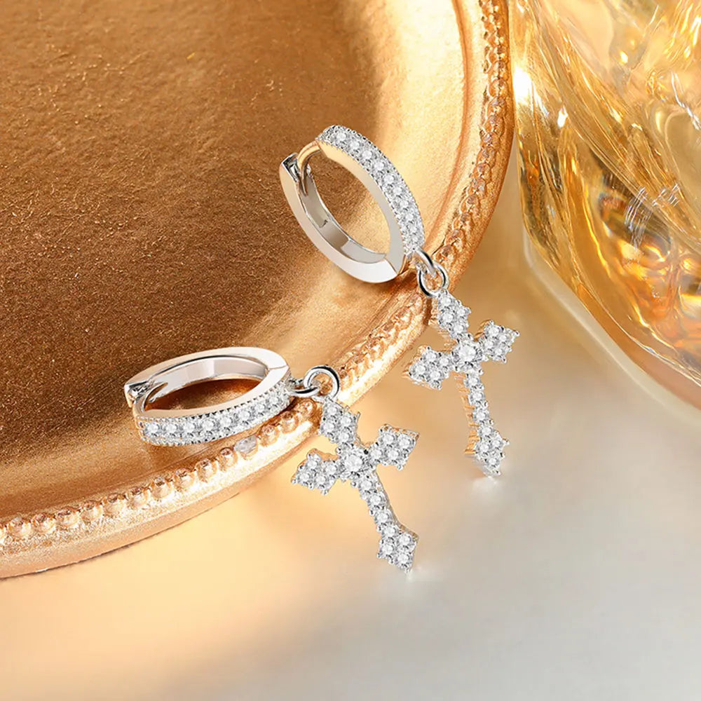 VVS1 All Moissanite Cross Pendant Earrings for Women Men.