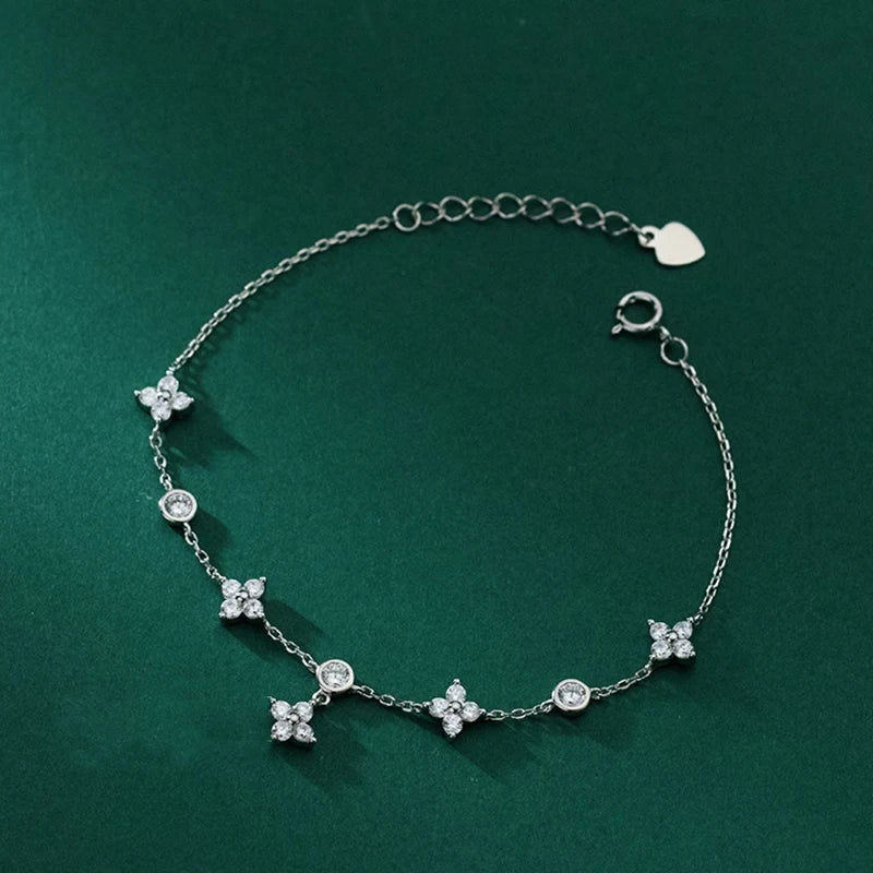 Lnngy Moissanite Bracelet With Certificate 925 Sterling Silver Four-leaf Flower Adjustable Chain Bracelets