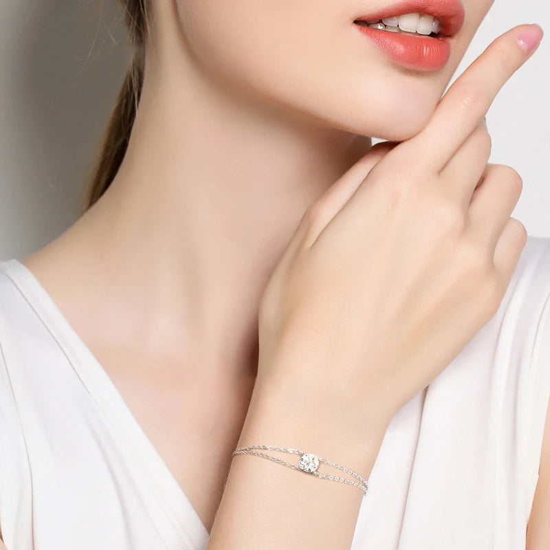 Moissanite Bracelet 925 Sterling Silver Certified Double Chain Bracelets For Women Charm Wedding Jewelry Gift