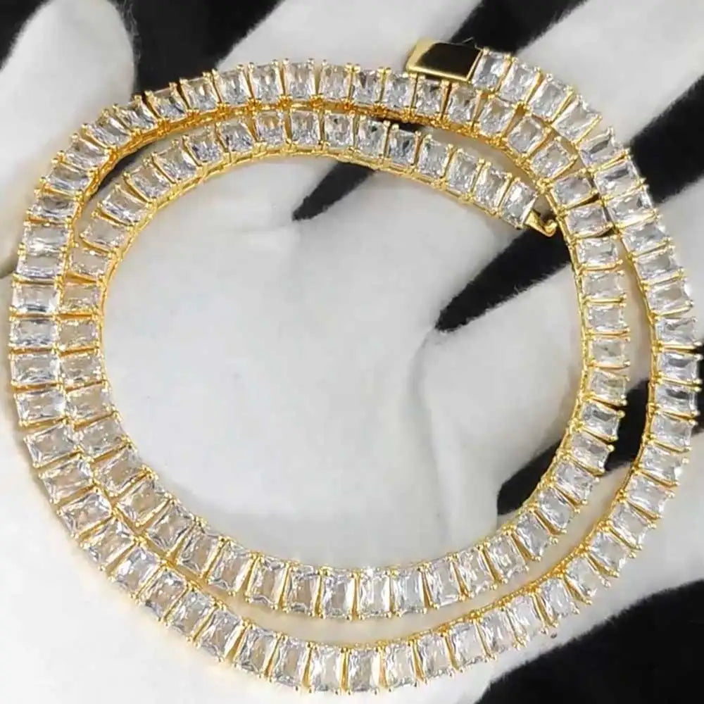 6mm Iced Out Tennis Chain Necklace New Brass CZ Bling Rectangular Zircon Tennis Necklace Men Women's