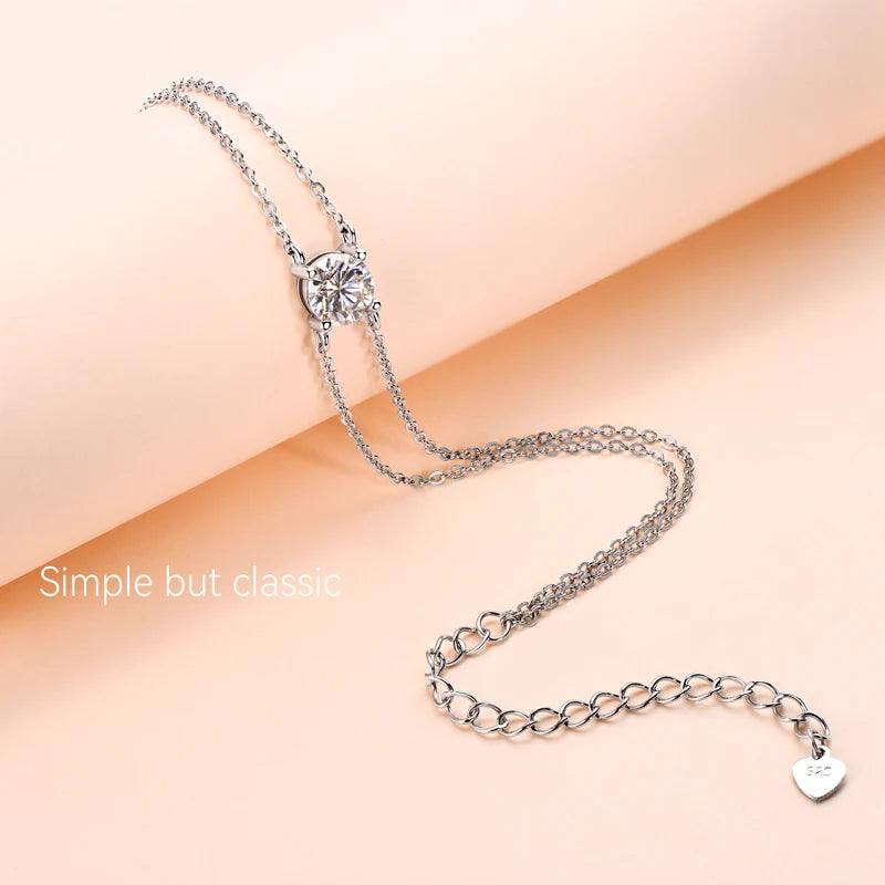 Moissanite Bracelet 925 Sterling Silver Certified Double Chain Bracelets For Women Charm Wedding Jewelry Gift