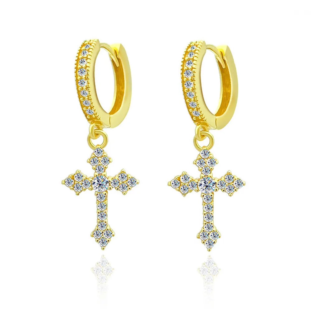 VVS1 All Moissanite Cross Pendant Earrings for Women Men.
