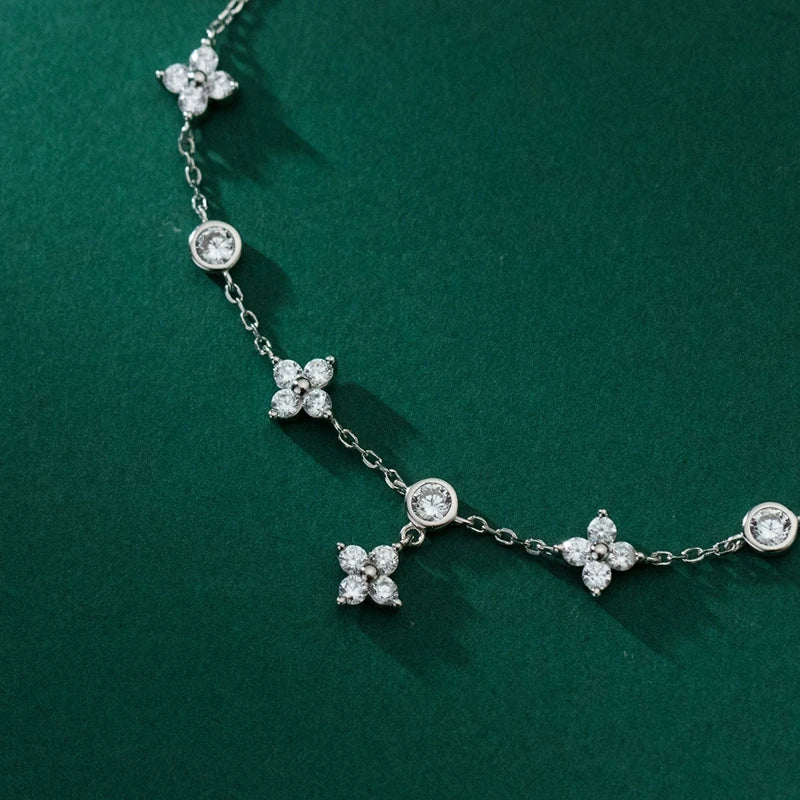 Lnngy Moissanite Bracelet With Certificate 925 Sterling Silver Four-leaf Flower Adjustable Chain Bracelets