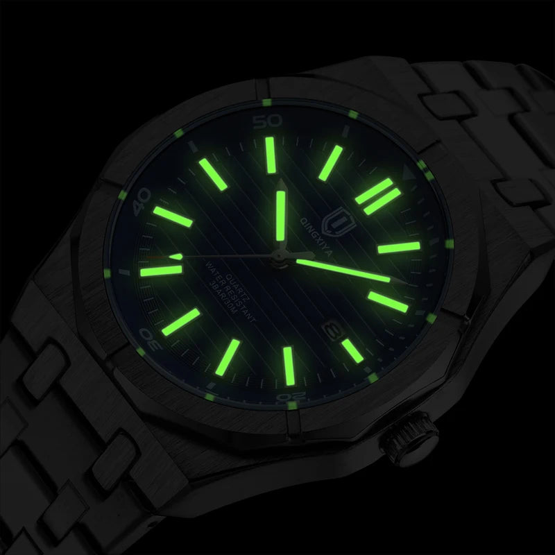 Fashion Green Dial Quartz Watch Men Reloj Hombre Luxury Stainless Steel Waterproof