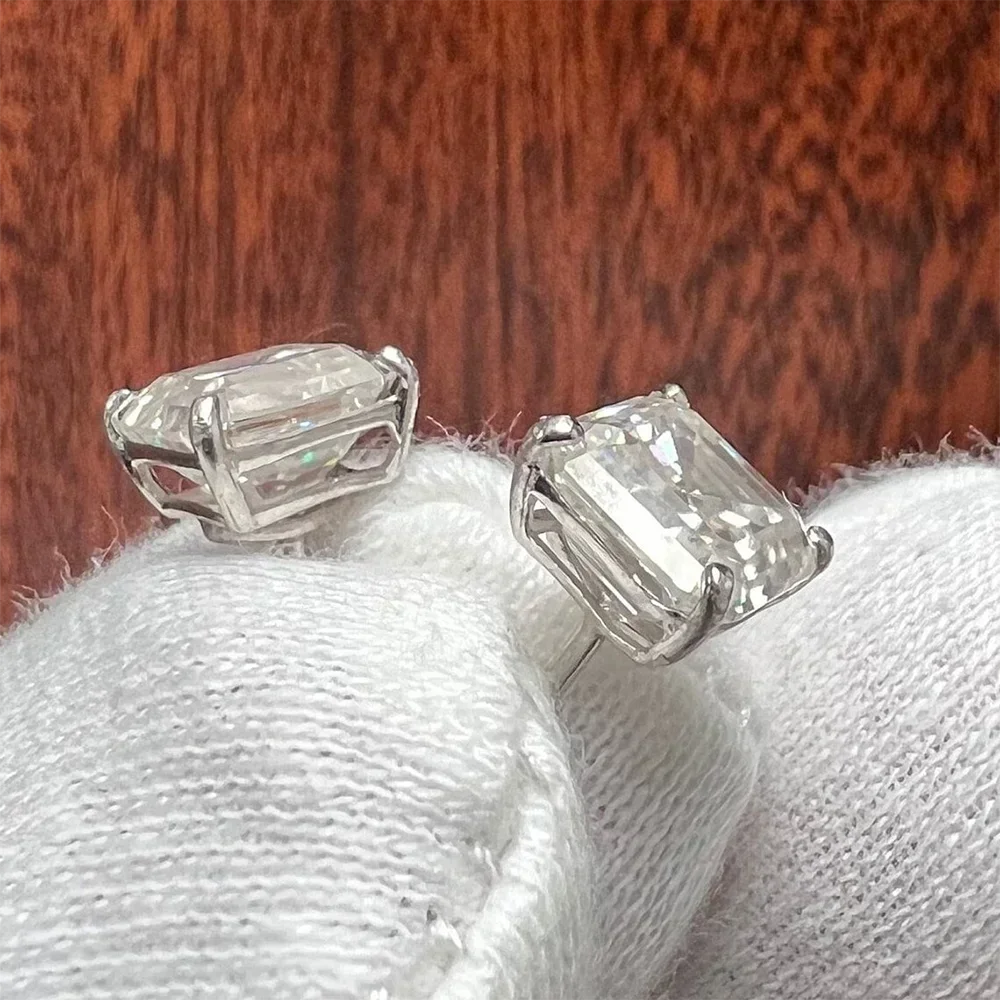Asscher Cut Moissanite Stud Earrings with Certificates S925 Silver Plated 18k Gold 7mm Lab Diamond Ear Studs for Women