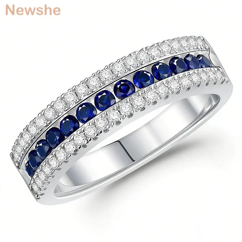White and Blue Created Sapphire Rings for Women Half Eternity Wedding Band Cubic Zircon Party Ring