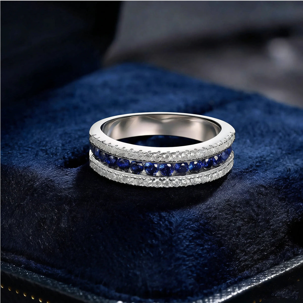 White and Blue Created Sapphire Rings for Women Half Eternity Wedding Band Cubic Zircon Party Ring